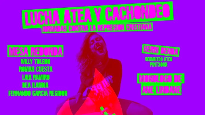 La humorista Ane Lindane organiza una jornada antifascista, atea y solidaria en el espacio Hika Ateneo de Bilbao para el próximo 19 de abril